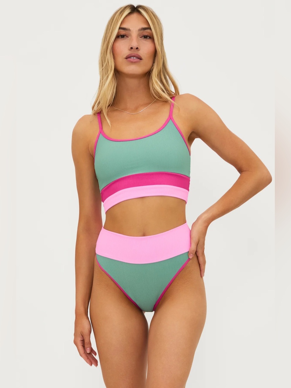 Beach Riot Emmy Colorblock High Waist Bikini
Bottoms, Size XLarge, $98